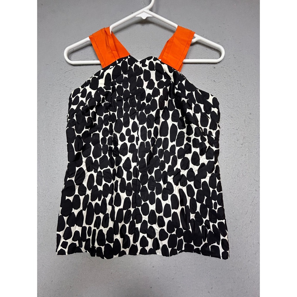 Gucci Halter Top Silk Black White Abstract Print Orange Straps Size 40 Womens